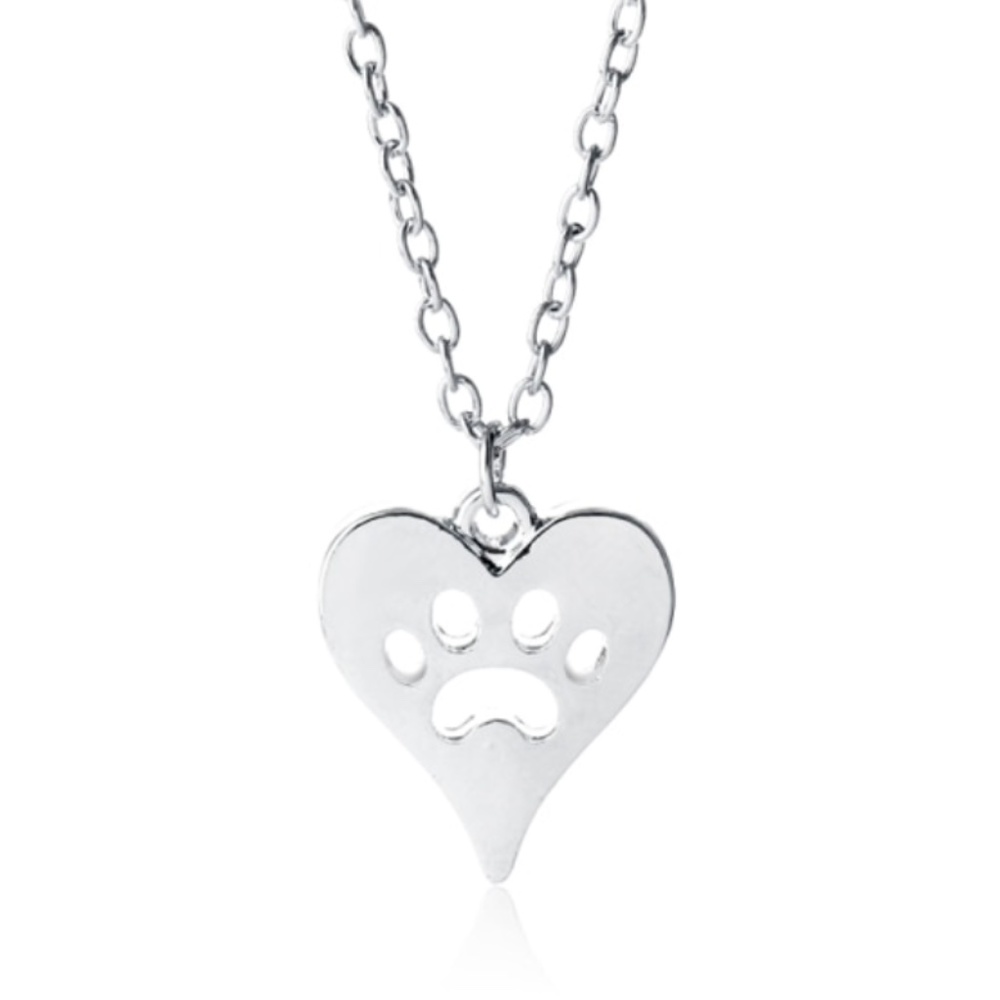 NEW Silver Dog Paw Heart Necklace